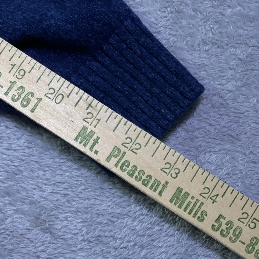 Chaps Men's Blue Knit Sweater Elbow Patches Mock Neck Pullover Size Large Ribbed